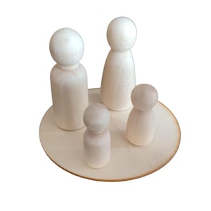 Natural Wooden Peg Dolls Set ,5 Unfinished Peg People for Kids, DIY Paintable Wooden Figures, Montessori Open-Ended Toy for Creative Play