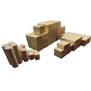Kids Wooden Blocks Set, 44 Natural Building Blocks in 7 Shapes, Open-Ended Play Toy for Kids, Educational Waldorf-Inspired Construction Set
