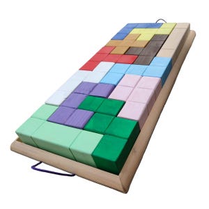 Tetris XL Holz-Puzzlespiel, Montessori-logisches Spielzeug für Kinder und Erwachsene, pädagogisch wertvolles hölzernes Denkspiel mit Tablett und druckbaren Aktivitätskarten