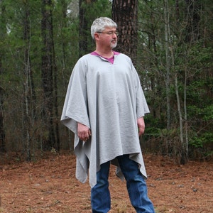 Grey or Natural Linen Blend VNeck Poncho Make My Day Clint Eastwood Style Big & Tall
