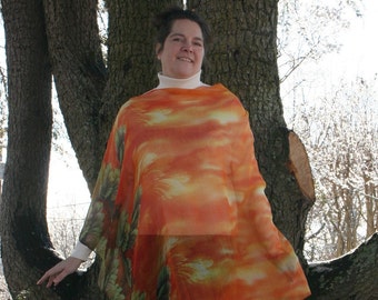 Orange Yellow & Green Voile Asymmetrical Poncho Infinity Scarf Ultra Soft Viscose ~ Free Domestic Shipping!