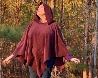 Awesome Aubergine Fleece Hooded Poncho Cozy Cashmere-Feel Ready to Ship One of A Kind Hoodie