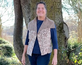 Coffee Leaf Animal Print Fleece Vest Size Large ~ Reversible! Two Looks in One! Free Domestic Shipping Too!