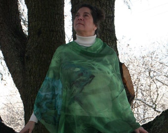 Greens & Blues Tie Dye Voile Asymmetrical Poncho Infinity Scarf Ultra Soft Viscose ~ Free Domestic Shipping!
