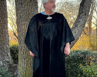 Black Cowhide Pleather Cape Poncho Garb Duster Faux Leather