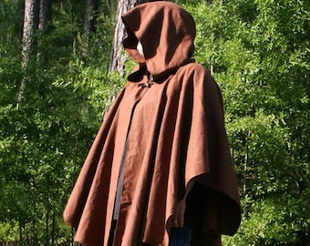 Dark Brown Linen Hooded Cape or Poncho - The Michonne