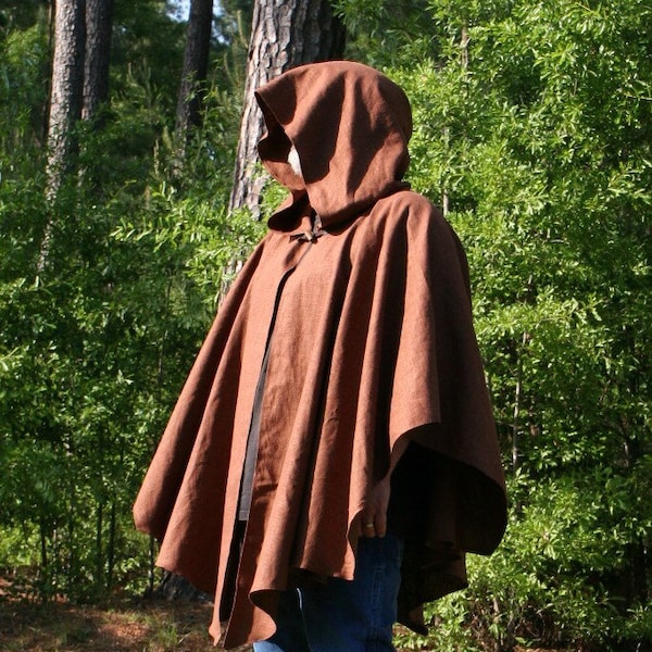 Dark Brown Linen Hooded Cape or Poncho - The Michonne