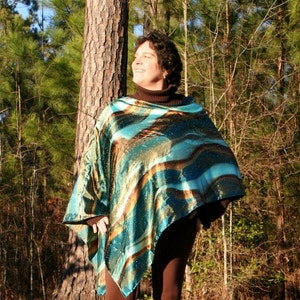 Jupiter Ascending! Turquoise & Chocolate Sparkle Asymmetrical Poncho in Satin Charmeuse - Large ~ Free Domestic Shipping