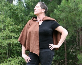 Dark Brown Linen Hooded Cape or Poncho - Michonne, Mara Jade Skywalker, Jedi, Medieval Garb