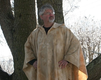 Sandstorm - Hooded Fleece Poncho with Vneck - Beige Marble Coffee with Cream Tie Dye