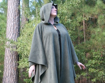 Olivene - Hooded AntiPill Fleece Poncho or Cape OD Military Green