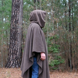 Dark Brown Hooded AntiPill Fleece Poncho Pullover or Open Front Cape