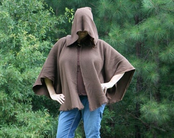 Dark Brown Cotton Monks Cloth Hooded Cape or Poncho - The Michonne