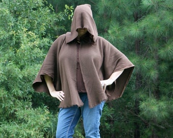 Dark Brown Cotton Monks Cloth Hooded Cape - The Michonne