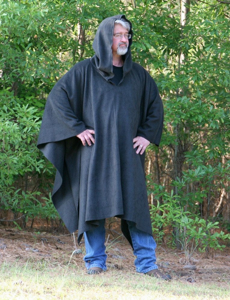 Black Hooded Antipill Fleece Poncho With Vneck or Open Front - Etsy