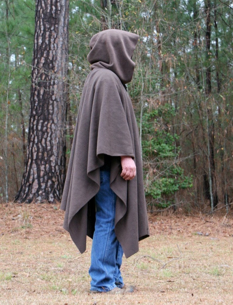 Dark Brown Hooded AntiPill Fleece Poncho Pullover or Open Front Cape image 1