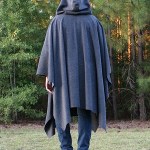 Charcoal Grey Hooded Poncho Anti Pill Fleece with Vneck image 5