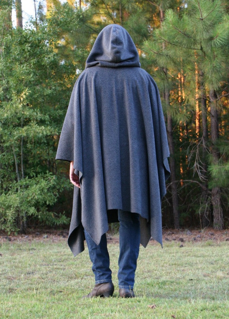 Charcoal Grey Hooded Poncho Anti Pill Fleece with Vneck image 5