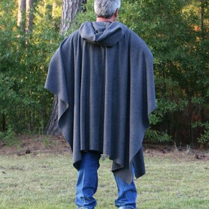 Charcoal Grey Hooded Poncho Anti Pill Fleece with Vneck image 3