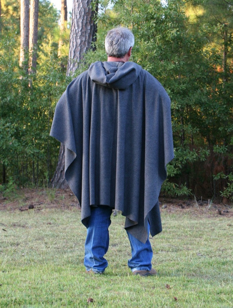 Charcoal Grey Hooded Poncho Anti Pill Fleece with Vneck image 3