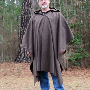 Dark Brown Hooded AntiPill Fleece Poncho Pullover or Open Front Cape image 3