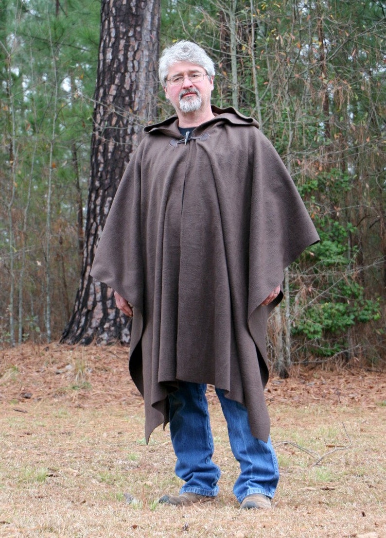 Dark Brown Hooded AntiPill Fleece Poncho Pullover or Open Front Cape image 3