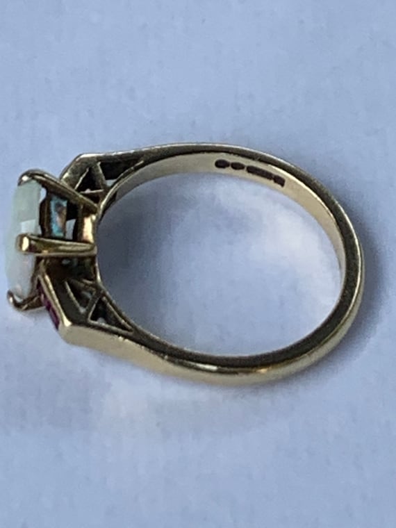 Antique Emerald Cut Opal & Ruby 14K Gold Ring Vin… - image 10