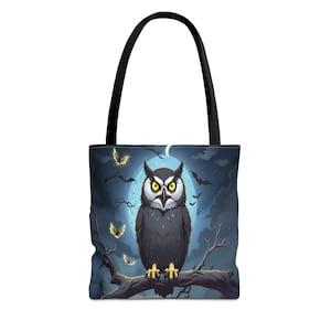 Halloween Night Owl Tote Bag, Spooky Reusable Bag, Perfect Fall Gift