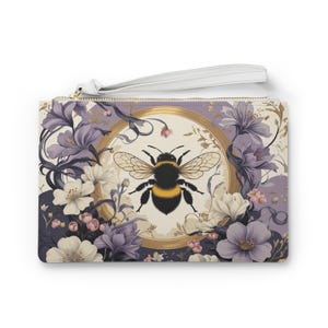 Golden Bumblebee Garden Clutch Bag, Nature-Inspired, Stylish Wristlet, Gift for Her