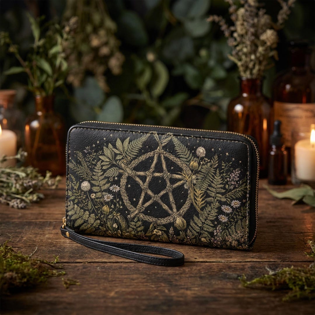 Forest Sigil Wallet, Botanical Witchy Clutch Purse, Cottagecore