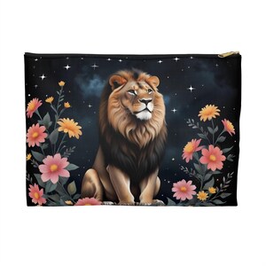 Lion Zipper Pouch Bag, Jungle Makeup Bag, Coin Purse, Safari Print Pouch, Animal Lover Gift