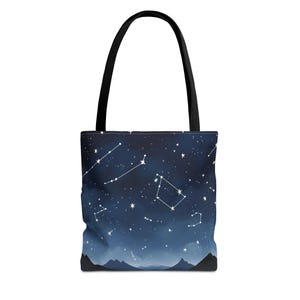 Cosmic Serenity Tote Bag, Celestial Bags, Starry Night Sky Canvas Tote, Cozy Winter Gift