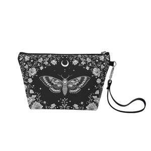Ethereal Moths and Moons Make Up Bag Zipper Bag Cute Bag Vegan Leather Zipper Pouch Pencil Pouch Toiletry Pouch Cute Make Up Bag