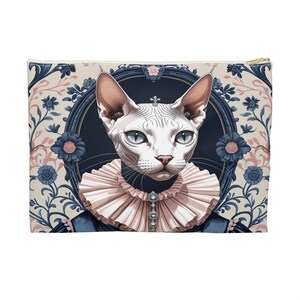 Royal Sphynx Portrait Pouch, Animal Lover Bags, Zipper Pouch, Cosmetic Bag, Gift for Her