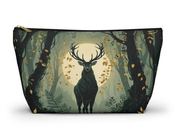 Midnight Stag Aura Accessory Pouch, Fantasy & Surreal, Makeup Bag, Zipper Pouch, Gift for Her, Travel Organizer