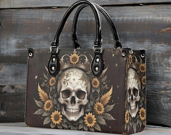 Bolsa Caveira, Bolsa de Couro Vegano com Estampa de Bruxa, Bolsa Transversal Gótica, Presente Boho para Ela