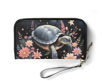 Turtle Wallet, Vegan Leather Zip Around Wristlet