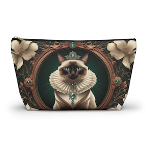 Victorian Aristocat Pouch, Animal Lover Bags, Siamese Cat Makeup Bag, Travel Organizer, Gift for Her