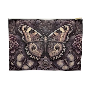 Gothic Victorian Butterflies Zipper Pouch Bag, Makeup Bag or Coin Purse, Vintage Style Accessory