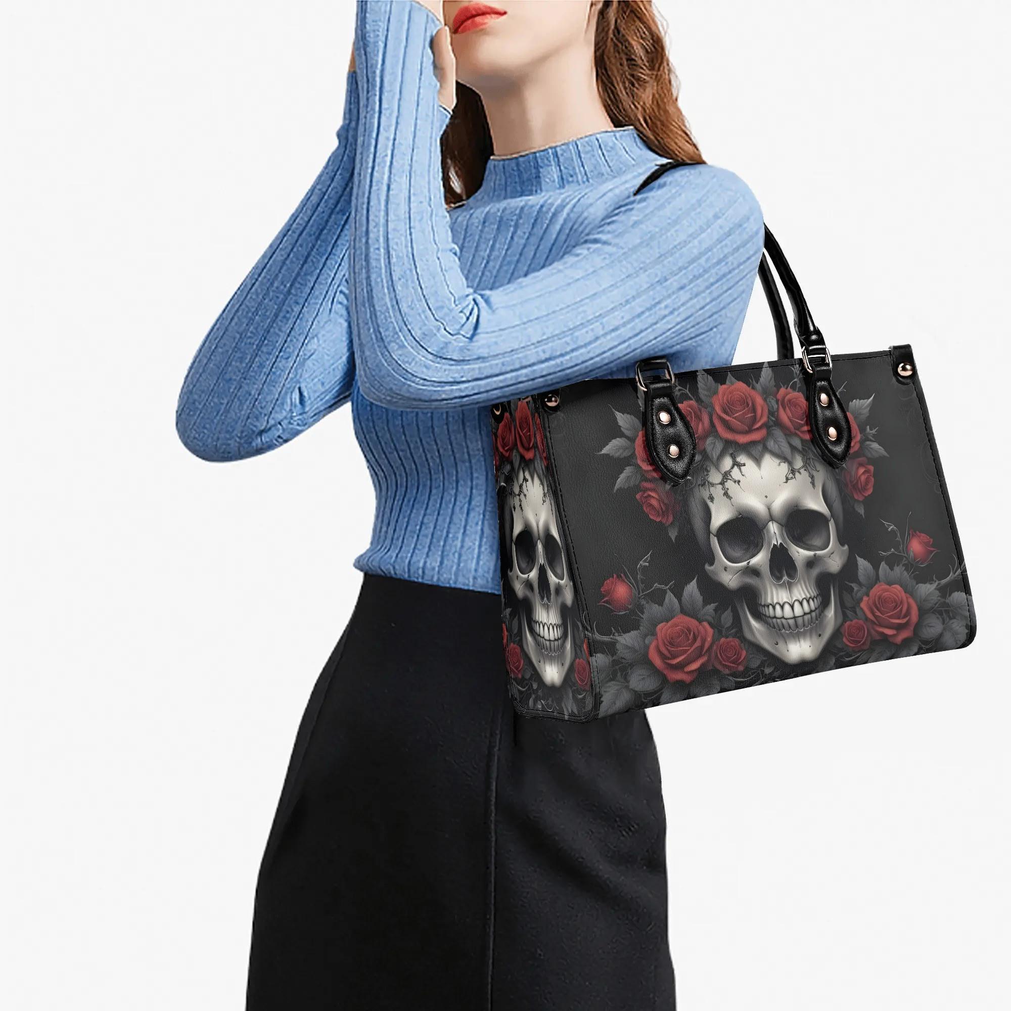 Punk Gothic Skull Chain Crossbody Bag - Vegan Leather, Concealed Carry Pocket, Adjustable Strap