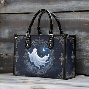 Cute Ghost Moon Bag Cute Spooky Ghost Gift Bag Vegan Faux Leather Bag Stars Universe Bags Cute Handbag Shoulder Bag Bag Halloween Gift Idea