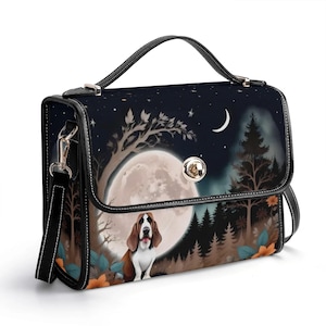 Basset Hound Vegan Leather Satchel - Perfect Dog Lover Gift for Owners - Crossbody Purse  Cute Pet Gift