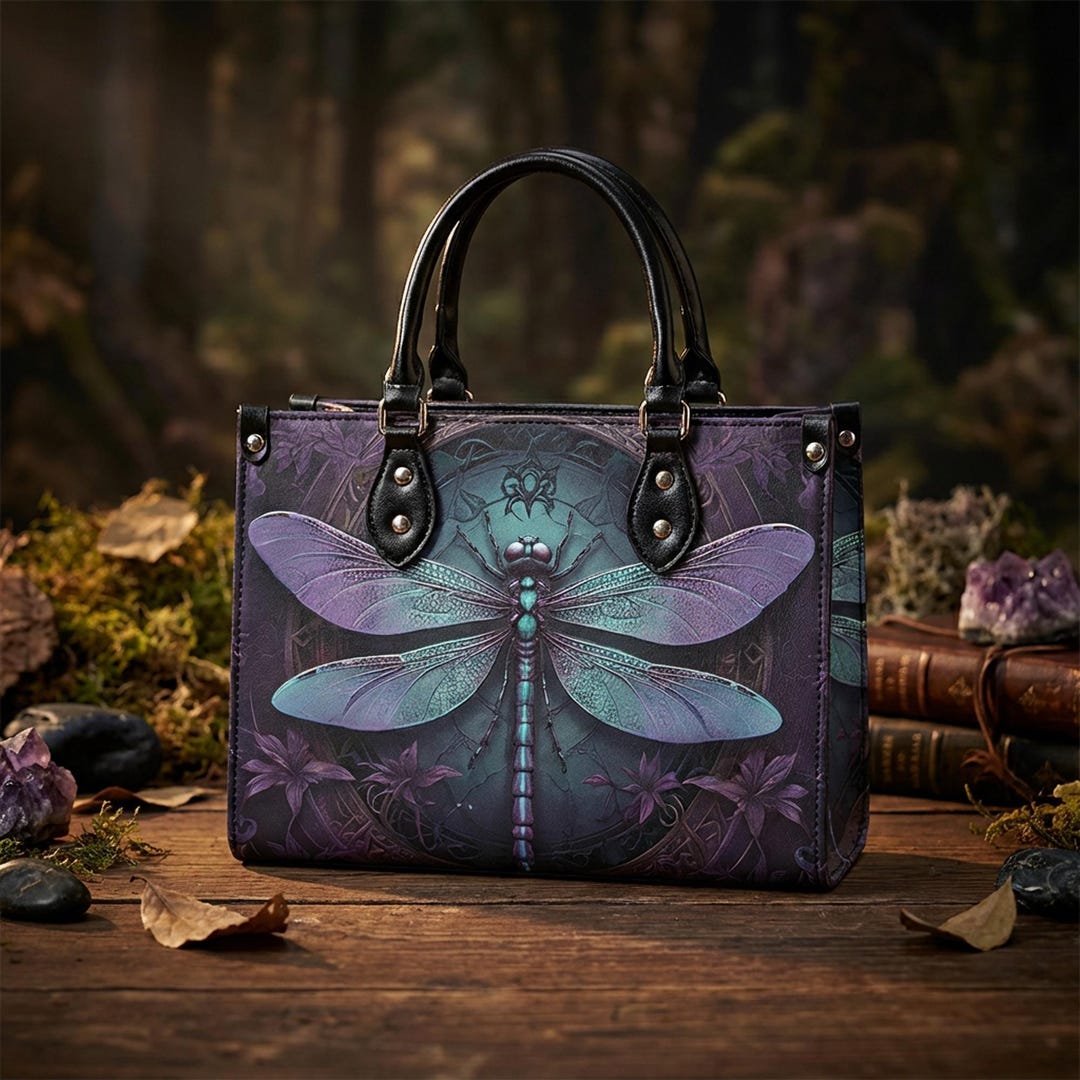 Dragonfly Handbag, Vegan Leather Boho Purse, Nature Crossbody Bag