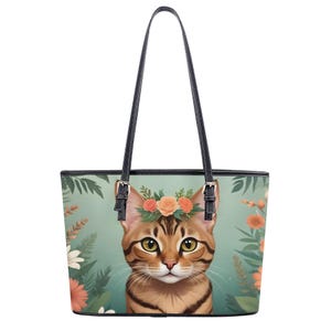 Boho Style Bag Bengal Cat PU Leather Tote Bag
