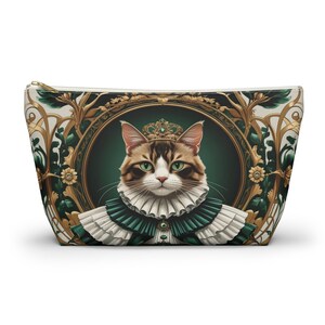Victorian Royal Cat Portrait Accessory Pouch, Animal Lover Bags, Gift for Her, Makeup Bag, Pencil Case