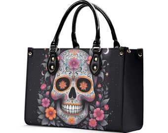 Day of the Dead Sugar Skull Handbag - Luxury PU Leather Womens Purse