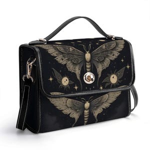 Black Gothic Moths Satchel Crossbody Purse with Cute Straps - Perfect Gift