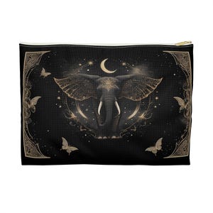 Cosmic Elephant Zipper Pouch Bag, Makeup Bag, Coin Purse, Vibrant Elephant Print, Small & Large Sizes