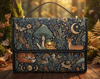 Enchanted Woodland Satchel Bag – Cottagecore Forest Animals, Mushroom Botanical Purse