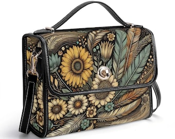 Sunflower Vegan Leather Satchel – Boho Crossbody Purse